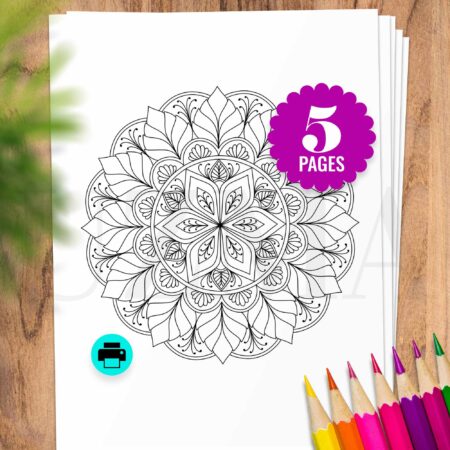 [Set A] Floral Mandala Coloring Pages for Beginner Adults